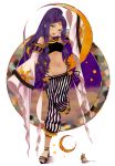  1girl blush dancer dark_skin detached_sleeves feet female halter_top jewelry midriff mouse nail_polish navel original ponytail purple_hair purple_nails sandals smile solo toes yellow_eyes yuuki_rika 