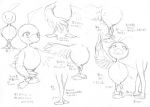  ahiru ahiru_(duck) ahoge ballet bird duck monochrome posing princess_tutu sketch stance sweat translation_request wings yameshoko 