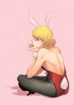  animal_ears applep93 bad_id barnaby_brooks_jr bunny_ears bunny_tail bunnysuit crossdressinging from_behind glasses green_eyes high_heels indian_style male pantyhose shoes sitting solo tail tiger_&amp;_bunny wrist_cuffs 