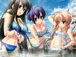  3girls :o aiba_tomono artist_request bikini blush breast_envy breasts cleavage flat_chest frilled_bikini frills hand_on_hip highres large_breasts long_hair lydie_de_le_fehver miwa_fuzuki multiple_girls navel resizing_artifacts sakura_tale side-tie_bikini source_request staring_at_breasts submerged swimsuit twintails 