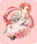  blush dress frills hanasaki_tsubomi heart heartcatch_precure! hinoya jewelry jumping long_hair necklace open_mouth precure pretty_cure red_eyes red_hair redhead thighhighs twintails very_long_hair 
