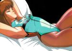  arms_up artist_request bed_sheet bodysuit brown_hair brown_legwear character_request closed_eyes dangaioh dangaiou eyelashes eyes_closed highres hirano_toshihiro leotard lips lying mia_alice on_back pantyhose sleeping solo 