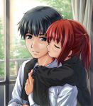  carrying closed_eyes copyright_request curtains dress_shirt eyes_closed formal necktie oversized_clothes piggyback pinstripe_pattern pinstripe_suit pinstriped_suit red_hair redhead shirt sleeves_past_wrists suit twintails window 
