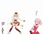  akemi_homura black_hair black_panties blonde_hair detached_sleeves drill_hair hair_ornament hairband kaname_madoka leg_band long_hair magical_girl mahou_shoujo_madoka_magica multiple_girls panties pantyhose pink_hair short_hair short_twintails strap_slip teri_terio thighhighs tomoe_mami translated twintails underwear 