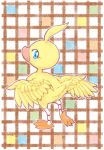  ahiru_(duck) ahoge bird blue_eyes checkered duck looking_back no_humans princess_tutu smile solo striped wings yameshoko 