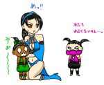  age_difference black_hair bow brown_hair cleavage dark_skin earrings jade kitana long_hair mileena mortal_kombat pony_tail size_difference translation_request twintails young 