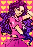 1girl gradient_hair hidaka_(azurite) jojo_no_kimyou_na_bouken long_hair multicolored_hair pink_hair purple_hair school_uniform serafuku solo violet_eyes yamagishi_yukako 