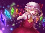  ascot blonde_hair bow crystal fangs flandre_scarlet hat hat_bow luvsia short_hair short_sleeves side_ponytail skirt skirt_set solo the_embodiment_of_scarlet_devil touhou wings 
