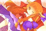  :3 bad_id bow chain chains dutch_angle fang gourd hair_bow hetaling horn_ribbon horns ibuki_suika long_hair looking_at_viewer orange_eyes orange_hair ribbon shin_(hetaling) solo touhou wink 