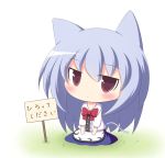  animal_ears beni_shake blue_hair blush bow cat_ears cat_tail chibi crimson_shake dress flat_gaze hinanawi_tenshi kemonomimi_mode lavender_eyes long_hair looking_at_viewer no_hat no_headwear solo tail touhou translated very_long_hair 