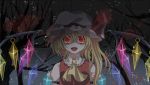  ascot bad_id blonde_hair dress flandre_scarlet glowing glowing_eyes hat open_mouth red_dress red_eyes side_ponytail smile solo the_embodiment_of_scarlet_devil toki toki_(241759) touhou tree wings 