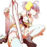  bare_shoulders clenched_hand fist hair_ornament hands original panties purple_hair rough sitting solo sword thigh-highs thighhighs underwear weapon work_in_progress 