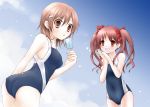  brown_hair competition_swimsuit ice_cream kurose_rena long_hair misaka_mikoto one-piece_swimsuit popsicle shirai_kuroko short_hair sky swimsuit to_aru_kagaku_no_railgun to_aru_majutsu_no_index tongue twintails 