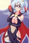  arsene blue_hair breasts cape cleavage crown elbow_gloves gloves henriette_mystere highres large_breasts mask navel purple_hair smile solo tantei_opera_milky_holmes thigh-highs thighhighs 