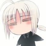  =_= ahoge animated animated_gif blonde_hair blush chibi fate/stay_night fate/zero fate_(series) formal gif lowres mochisuke_teru saber solo suit 