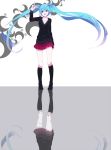  aoi_(nana-c) aoi_nana bad_id bandage bandages bandaid blood blue_eyes blue_hair hatsune_miku highres kneehighs long_hair open_mouth pointing reflection rolling_girl_(vocaloid) skirt solo sweater twintails very_long_hair vocaloid 