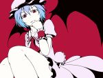  bad_id bat_wings blue_hair dise flat_color hat red_background red_eyes remilia_scarlet slit_pupils solo touhou wings 