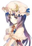  :&gt; bad_id blush bunkyo_takemi bust crescent face hands hat long_hair patchouli_knowledge purple_eyes purple_hair simple_background smile solo touhou violet_eyes 