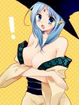  bare_shoulders blue_eyes blue_hair breasts cleavage hat long_hair magi_the_labyrinth_of_magic recton solo witch_hat yamuraiha 