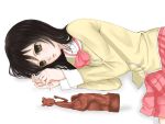  black_hair buddha carving highres long_hair minakami_mai nichijou no_glasses on_side school_uniform simple_background solo yukimasa yukisei(kari) 