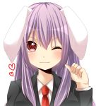  animal_ears bad_id blazer blush bunny_ears face heart heart-shaped_pupils lavender_hair long_hair necktie red_eyes reisen_udongein_inaba smile solo symbol-shaped_pupils touhou wink yamasuta 