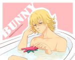  barnaby_brooks_jr bath bathtub blonde_hair glasses green_eyes ha2693 highres male nude solo stuffed_animal stuffed_bunny stuffed_tiger stuffed_toy tiger_&amp;_bunny 