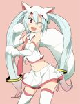  cosplay crossover hatsune_miku ixy kyubey kyubey_(cosplay) kyuubee_(cosplay) mahou_shoujo_madoka_magica red_eyes solo thigh-highs thighhighs vocaloid wink 