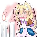  animal_ears blonde_hair candle cat_ears cat_tail chibi commentary_request extra_ears fire hoshizuki_(seigetsu) kemonomimi_mode mizuhashi_parsee open_mouth puru-see scarf solo tail touhou trembling 