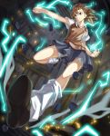  1girl brown_eyes brown_hair coin electricity highres hikari123456 misaka_mikoto school_uniform short_hair to_aru_kagaku_no_railgun to_aru_majutsu_no_index 