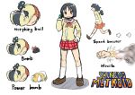  blonde_hair blush bow brown_eyes cat child clenched_hand english fist gun hakase_(nichijou) kamiyama_kenta long_hair metroid missile nichijou parody professor_shinonome sakamoto_(nichijou) scarf school_uniform shinonome_nano short_hair skirt weapon winding_key 