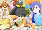  animal bed bird black_hair blue_hair book brown_hair bunny dog eraser fang flower ganaha_hibiki hair_ribbon hamster hamuzou highres idolmaster inumi kisaragi_chihaya long_hair mechanical_pencil parrot pencil pig ponytail rabbit ribbon short_hair snake teardrop 