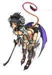  black_hair breasts cleavage fingernails grey_eyes leaning_forward lips low_wings nail original rough simple_background solo tail whip wings 