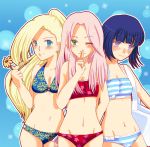  blonde_hair blue_eyes blush flower green_eyes haruno_sakura hyuuga_hinata long_hair naruto pink_hair ponytail purple_eyes purple_hair short_hair swimsuit wink yamanaka_ino 