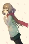  blunt_bangs brown_eyes brown_hair cherry_blossoms pantyhose sayoko_(sayonara_memories) sayonara_memories_(supercell) scarf skirt suzu_(kosakabe) sweater 