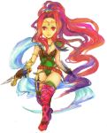  amanda_(sd1) amanda_(seiken_densetsu) artist_request belt boots circlet dagger dual_wielding jewelry knife leotard long_hair necklace ponytail red_eyes red_hair redhead rinne_(maxbeat) rough seiken_densetsu seiken_densetsu_1 shoulder_pads smile solo thigh-highs thighhighs traditional_media very_long_hair weapon 