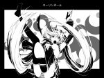  detached_sleeves falling hatsune_miku high_contrast long_hair macco monochrome necktie panties rolling_girl_(vocaloid) skirt solo striped striped_panties tears thigh-highs thighhighs twintails underwear very_long_hair vocaloid zettai_ryouiki 