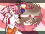  aino_heart arcana_heart bad_id capcom crossover esaka m.u.g.e.n mugen_(game) ninja orange_dress ribbon scarf spelunker strider_(video_game) strider_hiryu strider_hiryuu 