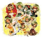  ahoge alternate_costume ametsubu_dance_(vocaloid) bird bokura_no_16bit_warz_(vocaloid) book boots bow campanella_(vocaloid) chibi goggles goggles_on_head green_eyes green_green_euglena_(vocaloid) green_green_midori-mushi_(vocaloid) green_hair gumi headphones headset heart kimi_ni_gomen_ne_(vocaloid) megu_megu_fire_endless_night_(vocaloid) midriff mitsuka multiple_persona pocket_watch ribbon rubik&#039;s_cube rubik's_cube samfree_(&quot;night&quot;_songs) short_hair skirt smile sonika vocaloid watch 