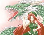  artist_request braid china_dress chinese_clothes dragon eastern_dragon fuyusaka_kaina green_eyes hat hong_meiling red_hair redhead touhou twin_braids 
