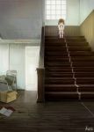  chin_rest kajiji original school_uniform short_hair sitting solo stairs 