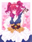  1girl bad_id blush breasts cleavage closed_eyes gift hair_bobbles hair_ornament heart holding holding_gift onozuka_komachi red_eyes red_hair redhead short_hair simons62166 smile solo touhou twintails valentine 