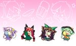  &gt;_&lt; :&lt; :3 :d animal_ears bad_id benauxi bow buri_hamachi cat_ears chibi hair_bow hat hazuki_ruu kaenbyou_rin kemonomimi_mode komeiji_koishi komeiji_satori multiple_girls open_mouth raised_hand reiuji_utsuho smile touhou x3 xd 