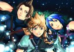  aqua_(kingdom_hearts) blonde_hair blue_eyes blue_hair brown_hair detached_sleeves fingerless_gloves gloves kingdom_hearts kingdom_hearts_birth_by_sleep short_hair smile terra_(kingdom_hearts) ventus 