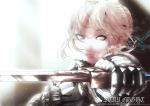  armor blonde_hair caliburn fate/stay_night fate_(series) green_eyes inugami_mokekiyo ribbon saber sword weapon 
