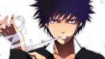  bandage black_hair blazer blue_eyes kamijou_touma solo sorudora spiked_hair spiky_hair to_aru_majutsu_no_index 