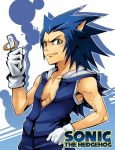  blue_hair green_eyes highres jewelry male mazjojo personification ring solo sonic sonic_the_hedgehog 