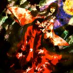discharge_cycle full_moon glowing glowing_eyes houraisan_kaguya japanese_clothes long_hair long_skirt moon open_mouth red_eyes skirt solo touhou very_long_hair wide_sleeves