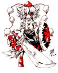  animal_ears detached_sleeves hat inubashiri_momiji mikumikku red_eyes shield solo sword tail tokin_hat touhou weapon wolf_ears wolf_tail 