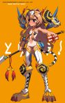  bikini blush brown_eyes brown_hair dragon flat_chest gift koryuoh lance long_hair looking_away mazingkaizer mecha mecha_musume palmtop_tiger paws polearm super_robot_wars swimsuit tail tan tanline thigh-highs thighhighs tiger tiger_paws toradora! tsundere weapon 