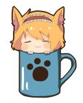  =_= alice_margatroid animal_ears bad_id blonde_hair blush cat_ears cup girl_in_container hairband in_container in_cup kemonomimi_mode minigirl mug short_hair simple_background solo tirisousu touhou 